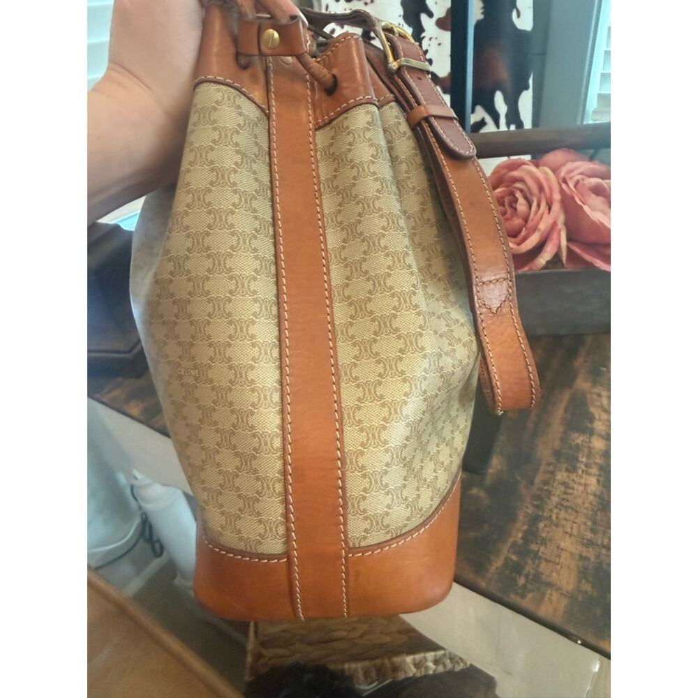 Celine Beige & Brown Canvas Bucket Shoulder Bag - Picture 8 of 12